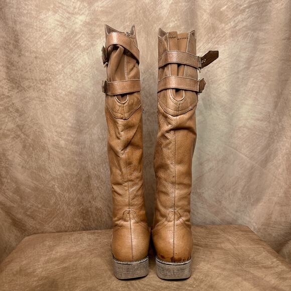 Steve Madden Ortis Calf High Leather Tan Buckle Boots Zip Up Round Toe Women's 9 - Picture 5 of 10